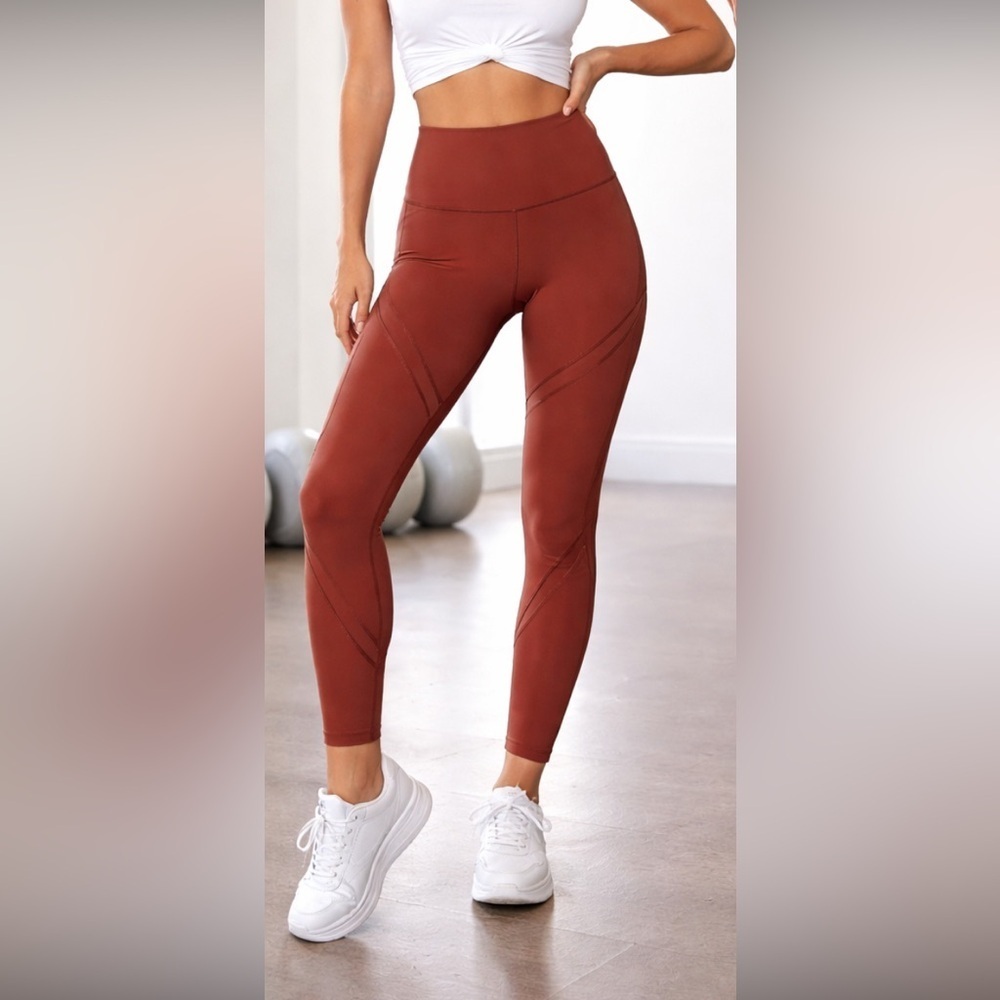Alo Yoga High Waist Sculpt Mesh Leggings Rust Brown Size M